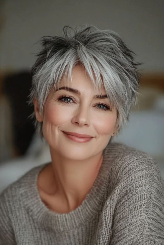 Feather-light short crop with airy volume.