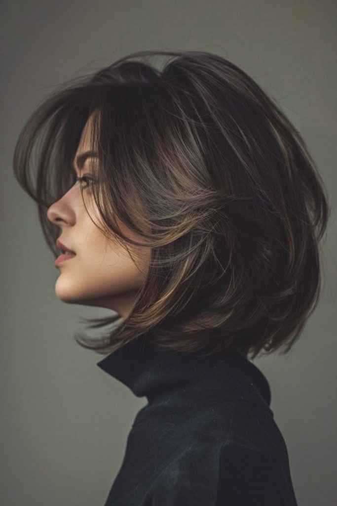 Angled bob with feathered edges