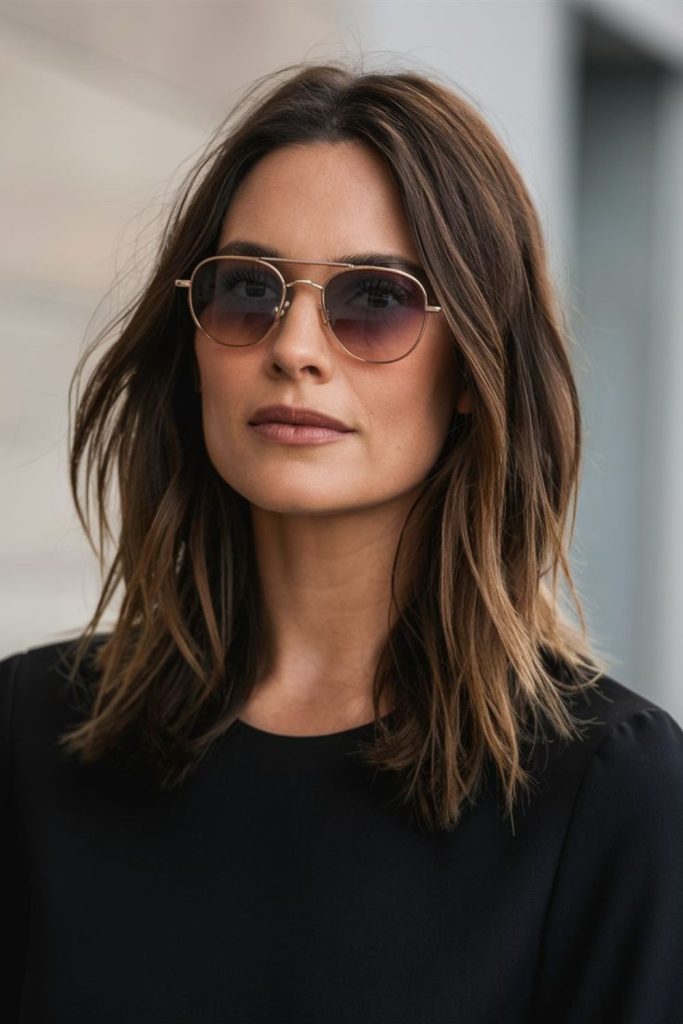 Wispy feathered bob with airy layers.