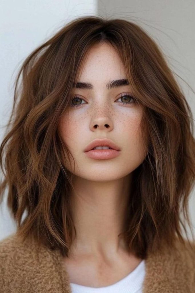 Feathered long bob with lightness.