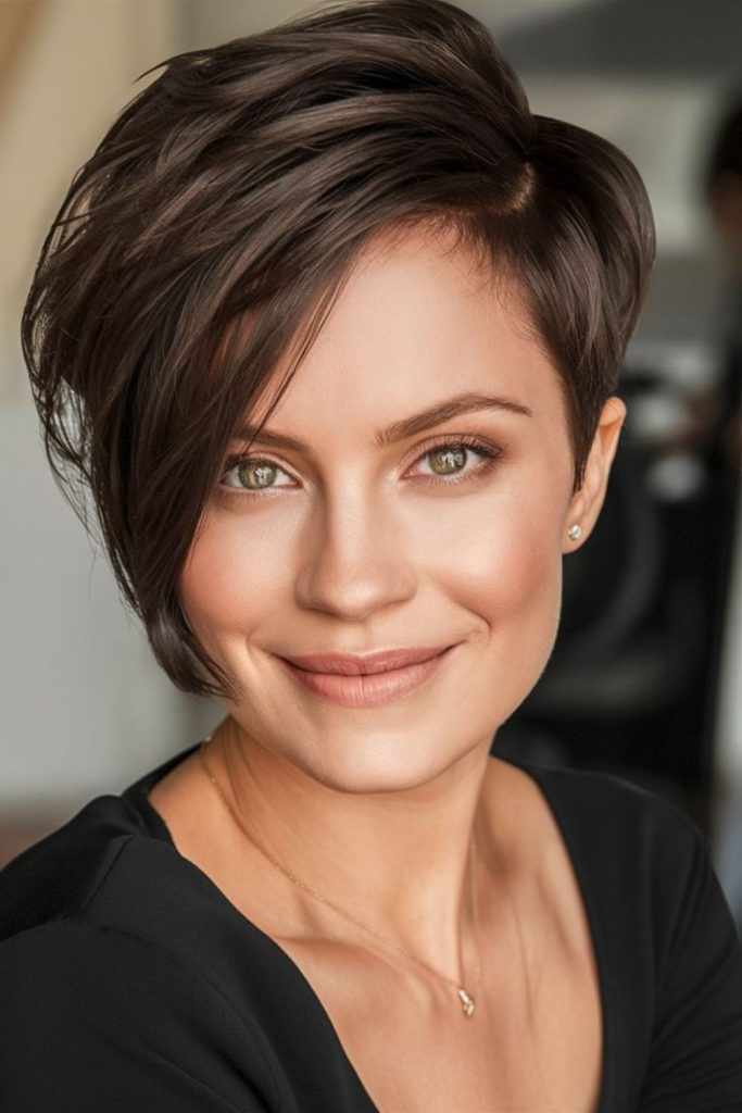 Asymmetric cut with flared edges.