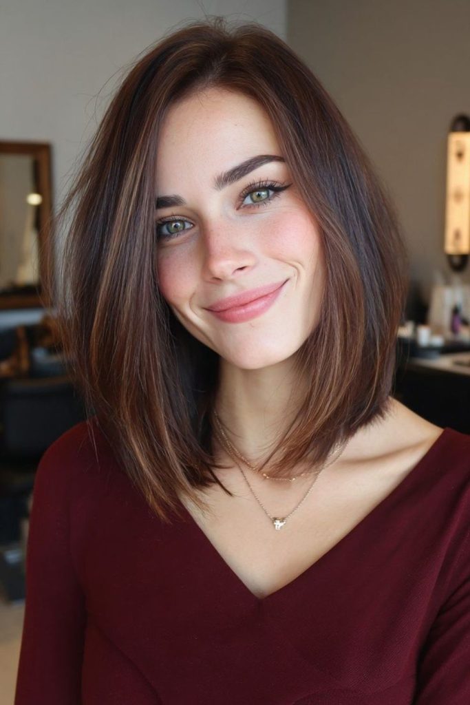 Angled flowing bob with gentle slope.
