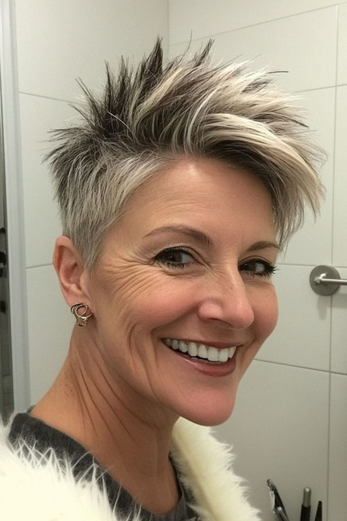 Frosted highlight pixie shimmer.