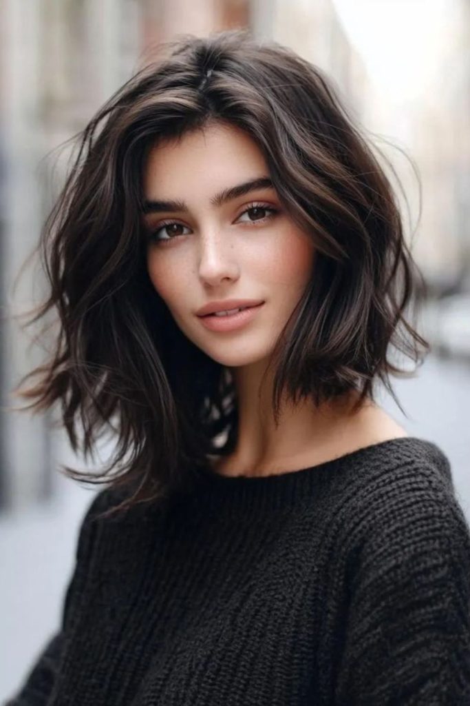 Black icy bob with soft curls