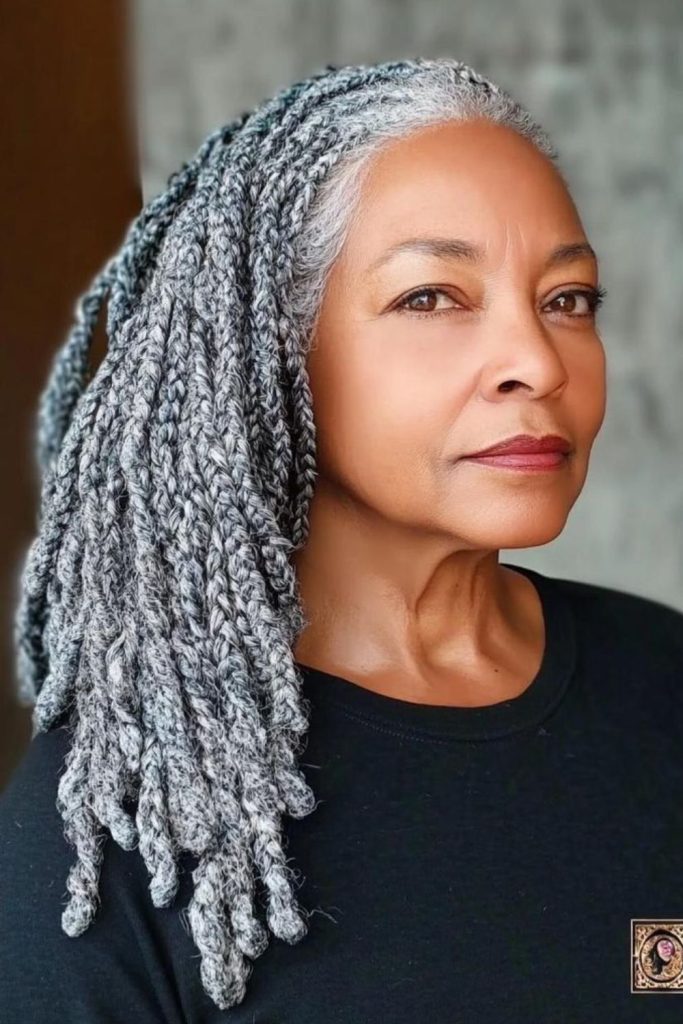 Pale frost-touched locs with airy sway