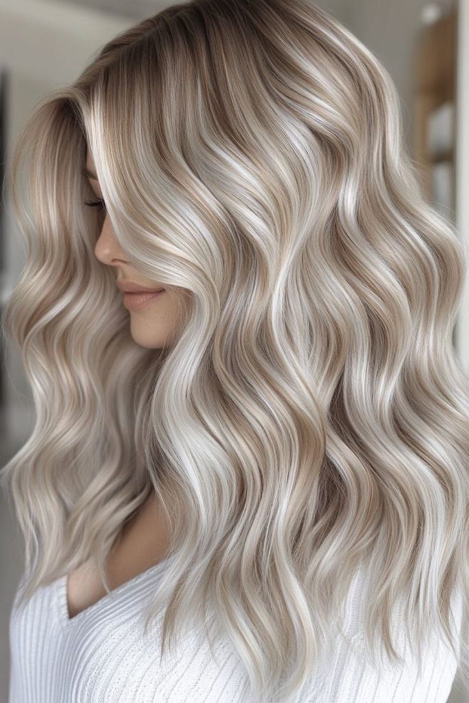 Latte blonde with soft frozen elegance