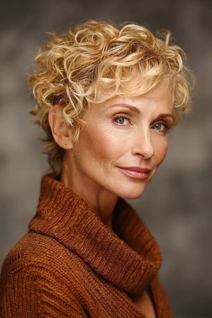 Warm honey-toned pixie with movement.