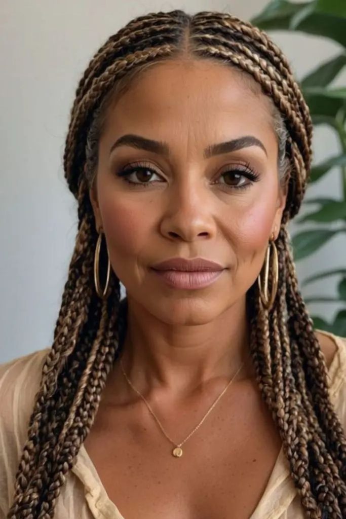 Amber locs twisting like gentle fire