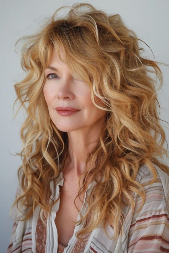 Layered curls glowing in sunlight