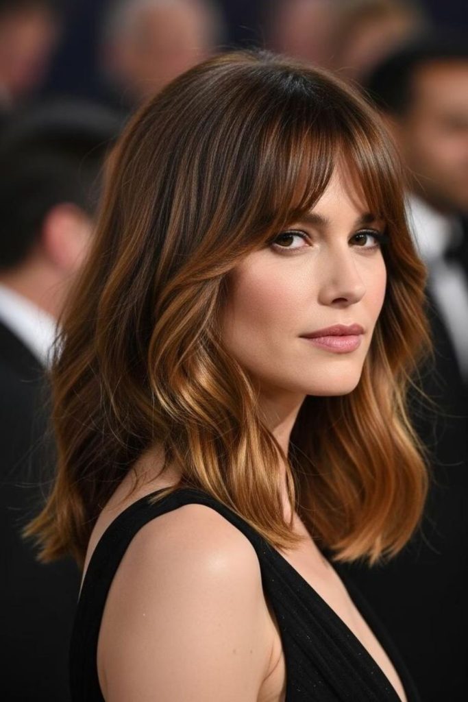 Golden rippled bob with natural shine.