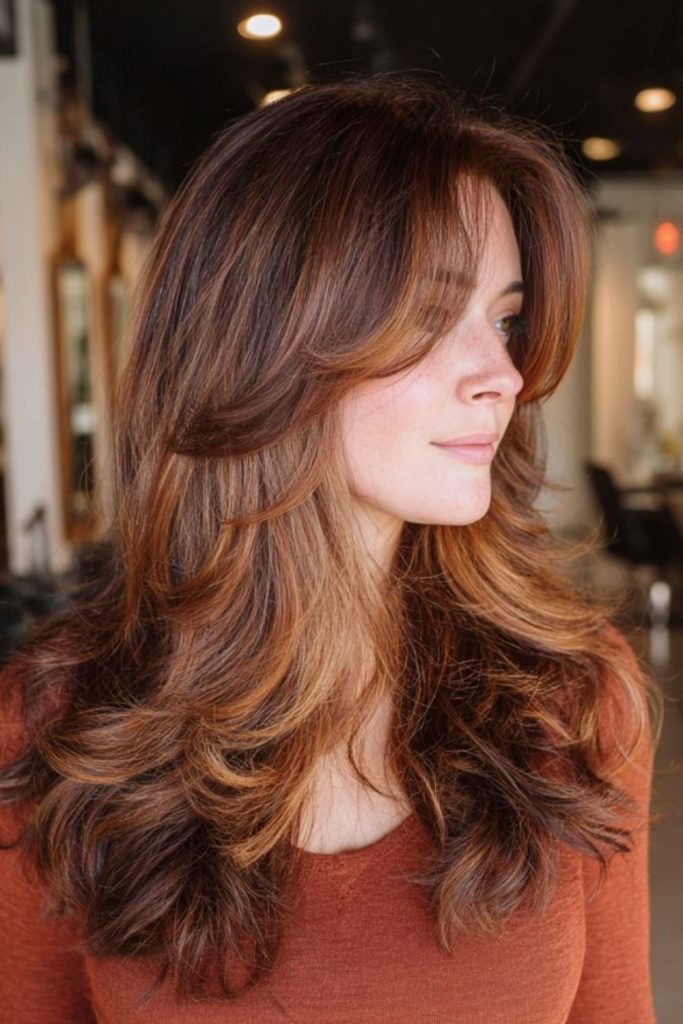 Sunset golden curtain bangs flowing