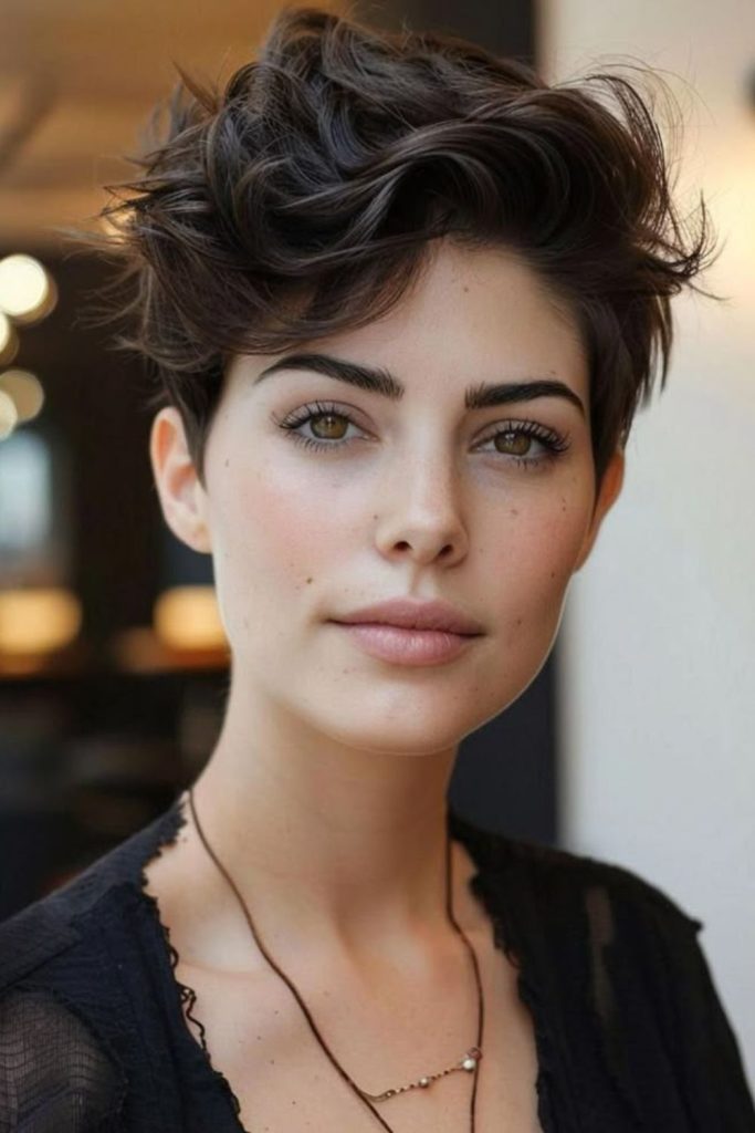 Textured pixie lifting crown height softly.