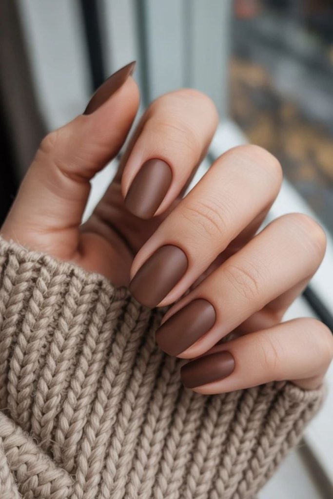 Hazelnut velvet soft creamy brown nails
