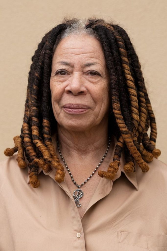 Amber locs flowing with airy movement