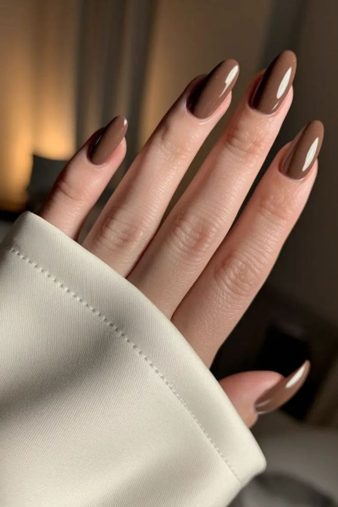 Honey mocha smooth glossy brown nails