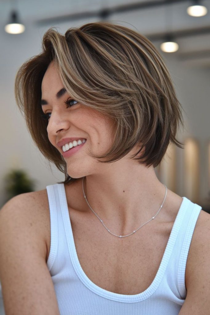 Rounded bob with soft warm shine