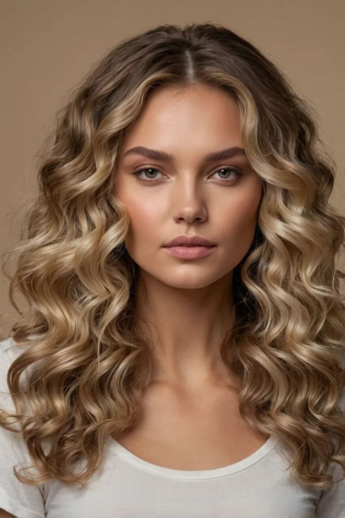 Medium-length honey-toned wavy curls