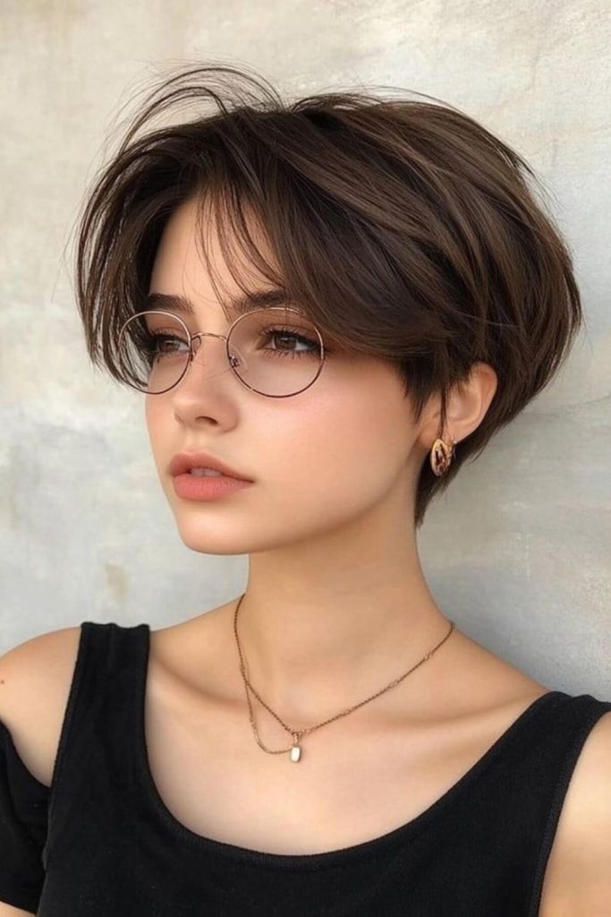 Pixie cut with curtain layers