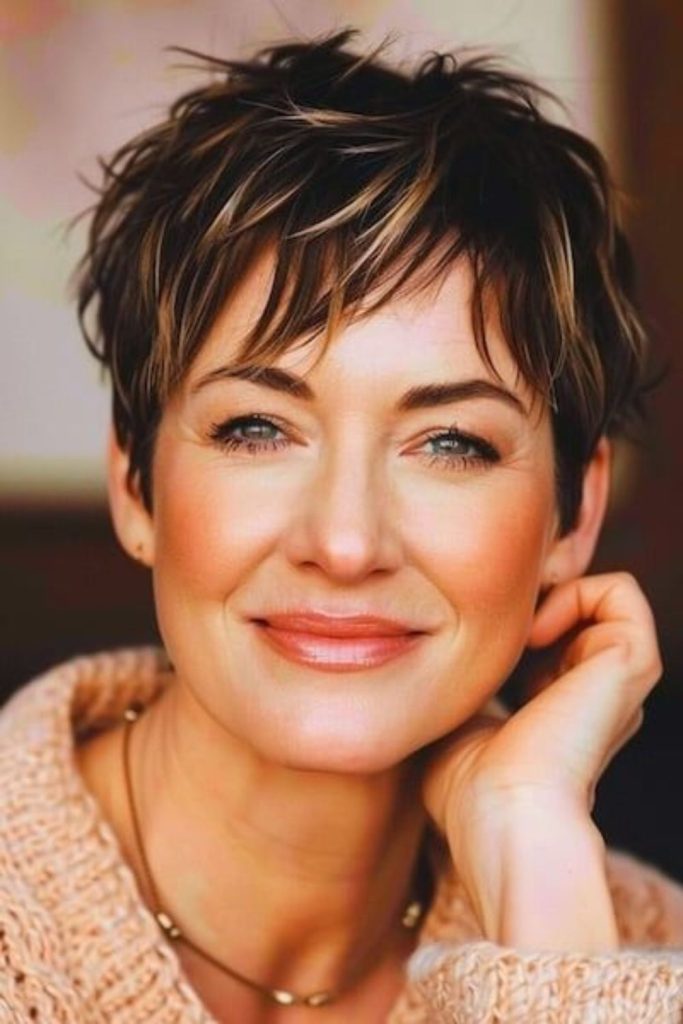 Layered fluffy pixie volume.