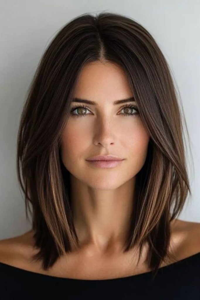 Reflective layered bob with soft bounce.