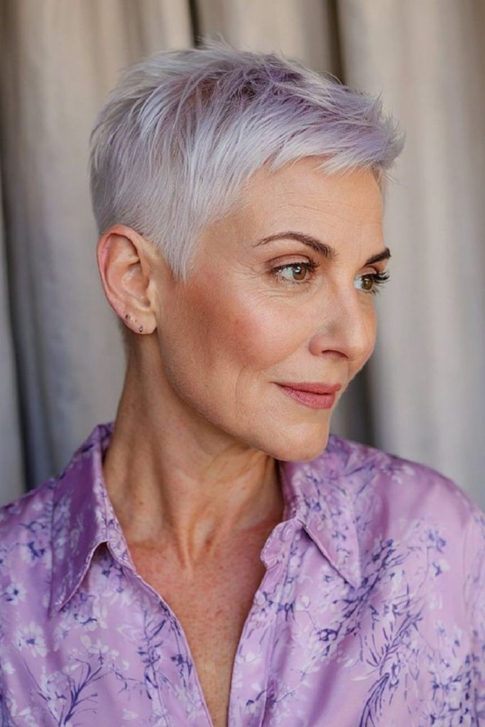 Lilac drift crop with modern grace.