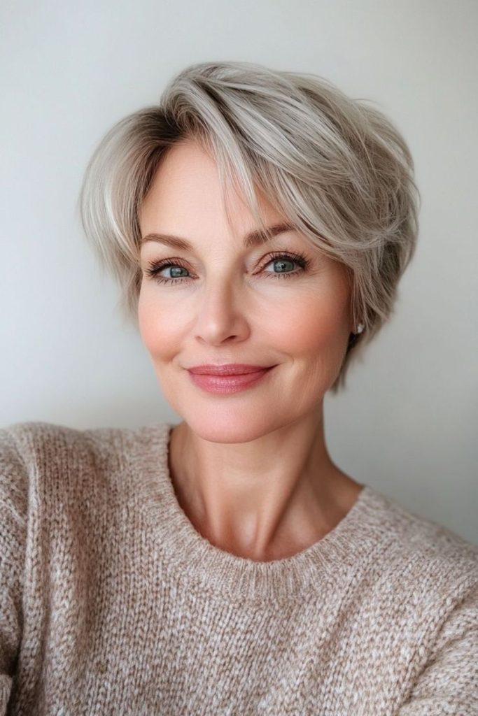 Short layered pixie with glowing crown