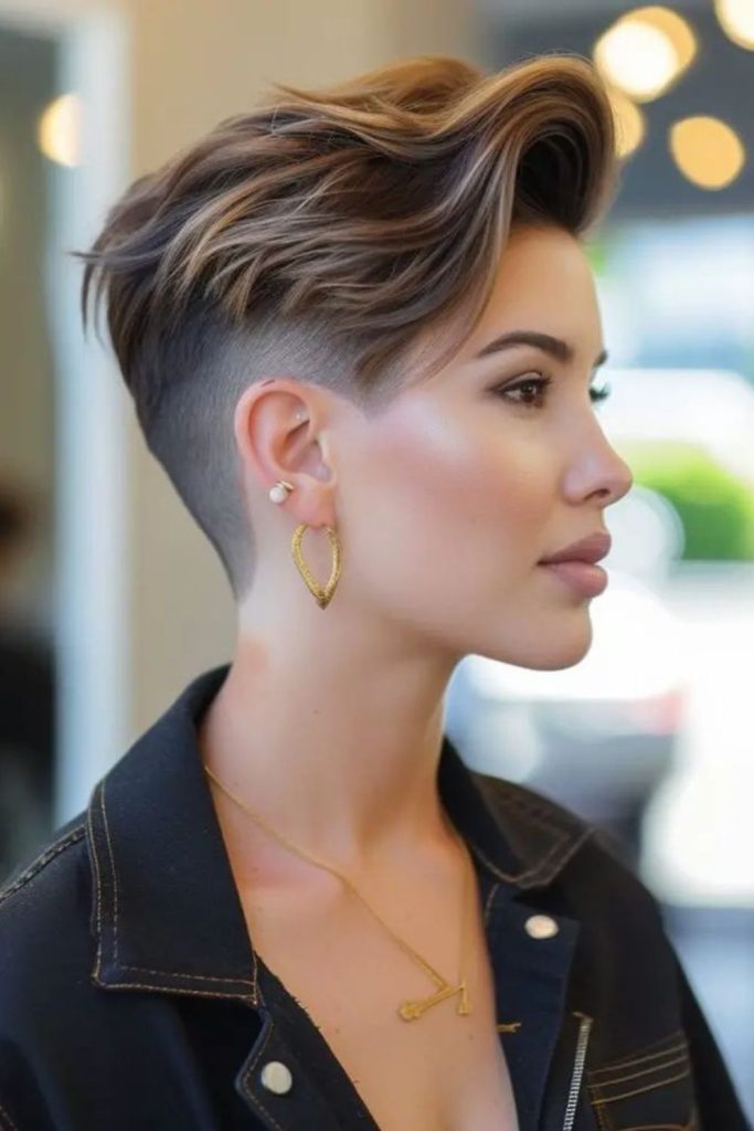 Halo-effect pixie with soft taper.