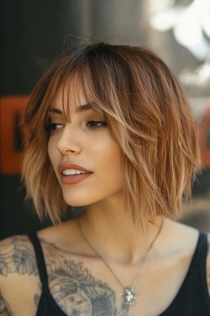 Messy angled bob with playful layers