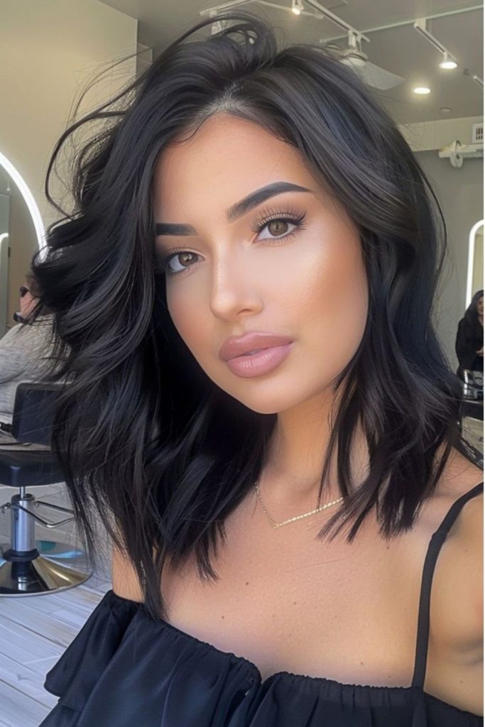 Deep ripple midnight black textured bob