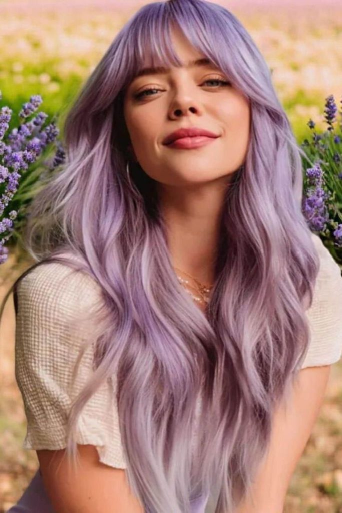 Soft lavender ethereal curtain bangs