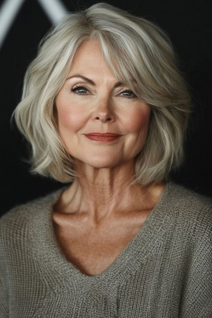 Misty sage-gray bob with calm flow.