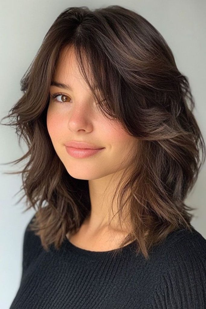 Jagged layered shoulder-length textured hairstyle