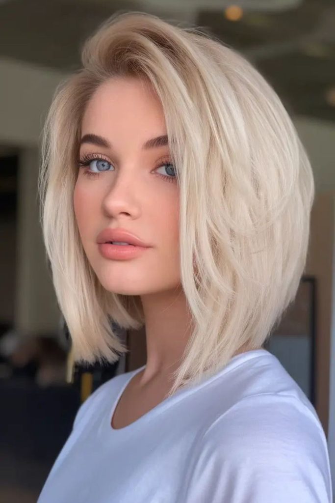 Moonlit drifting bob elongating facial shape.