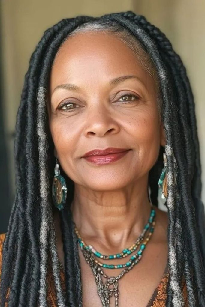 Dark gray-black locs with dynamic sway