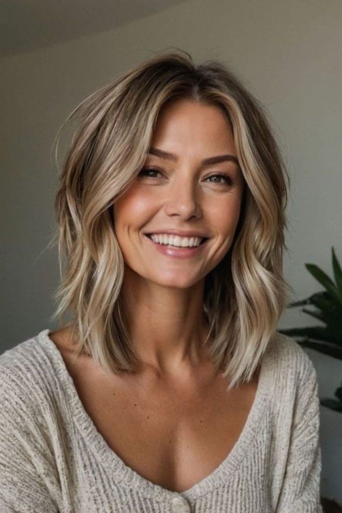 Pearly glossy smooth wave long bob