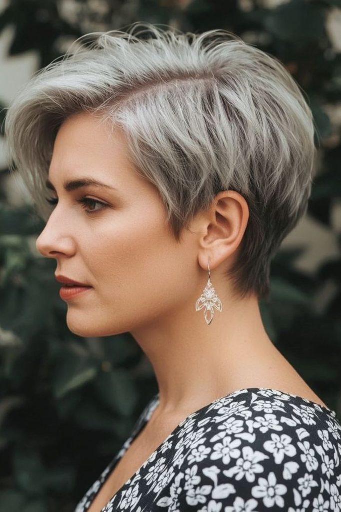 Sleek short tucked hairstyle for fine hair