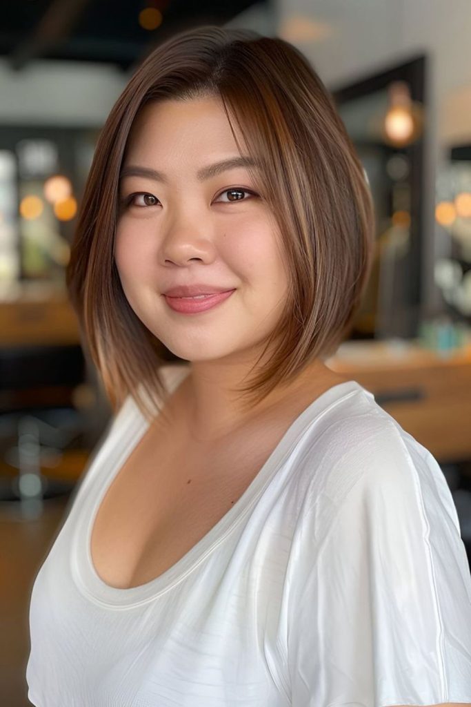 Chiseled angled bob sharpening outline.