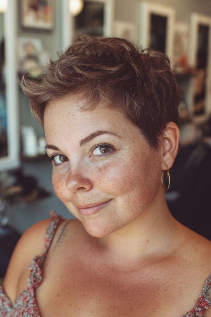 Delicate sculpted pixie with porcelain smoothness.