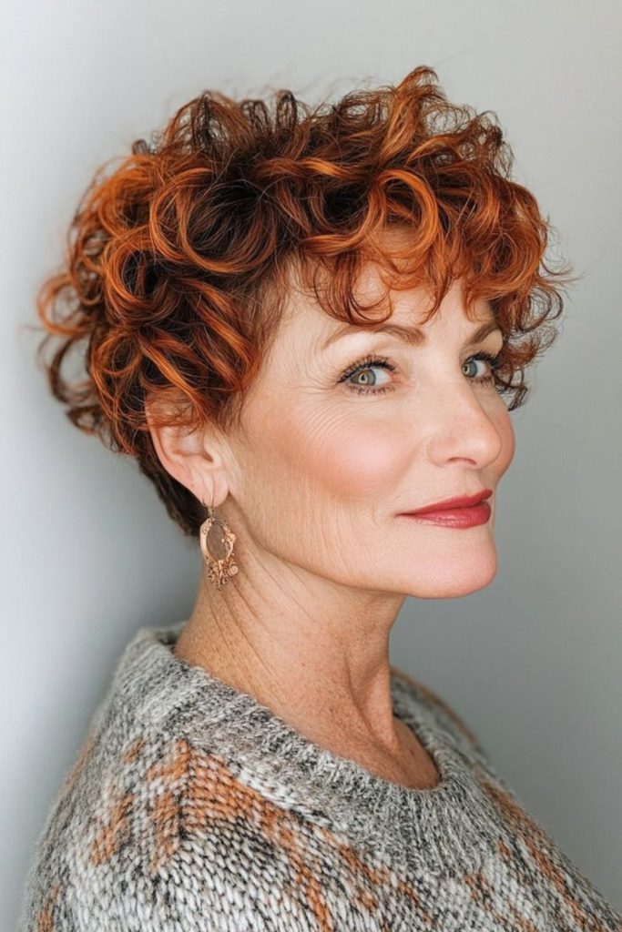 Copper-highlighted curls with natural vibrancy.