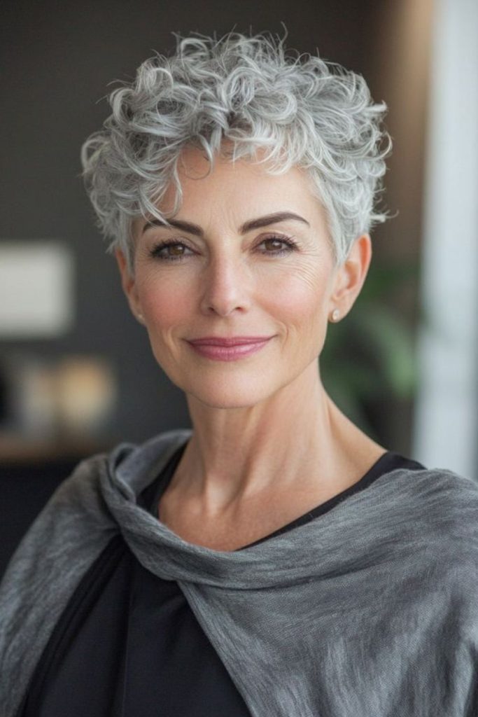 Icy dark curls with soft shimmer.