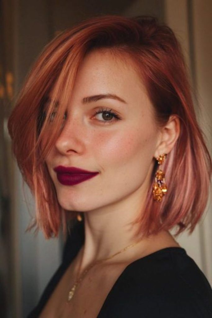 Soft pink lob with natural waves