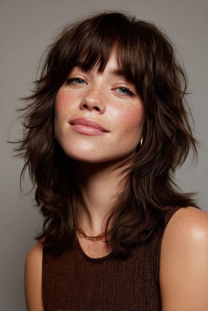 Wispy uneven mid-length layered hair