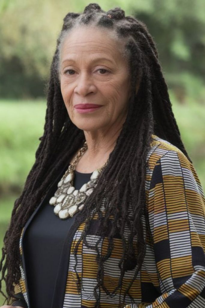 Brown locs with wooden bead accents