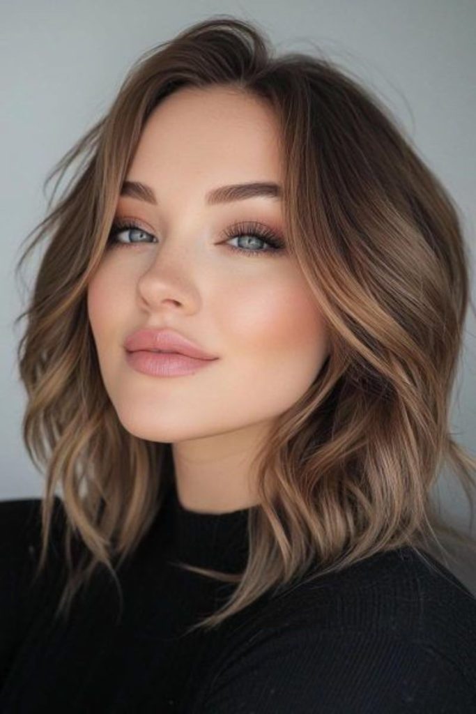 Beachy sand-toned tousled wave lob