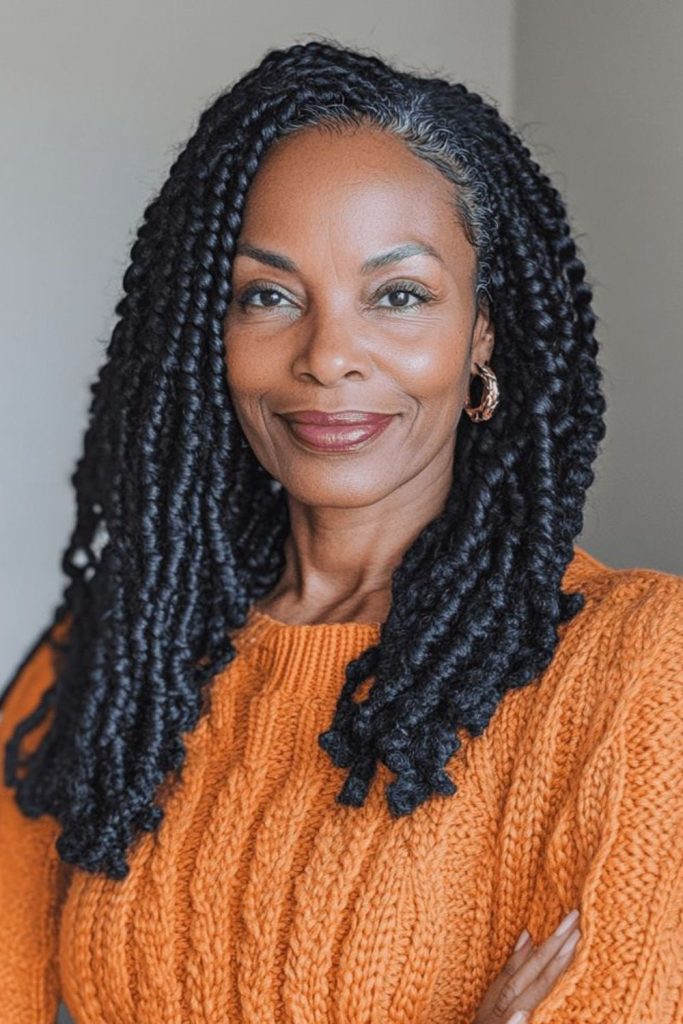 Deep blue-black locs flowing gracefully