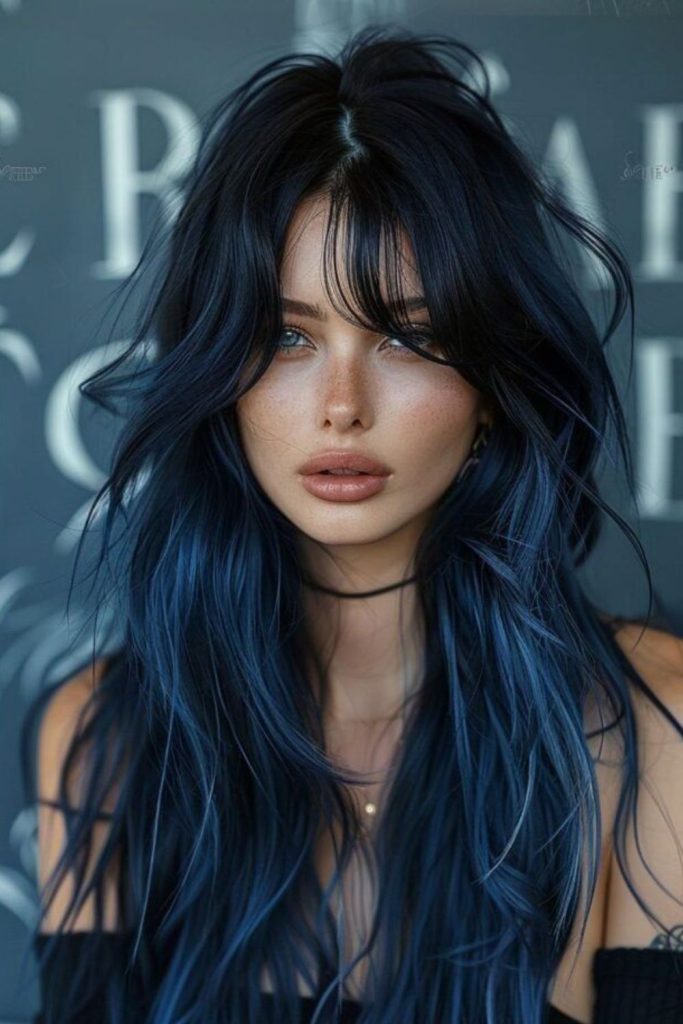 Dark blue mystical heavy bangs