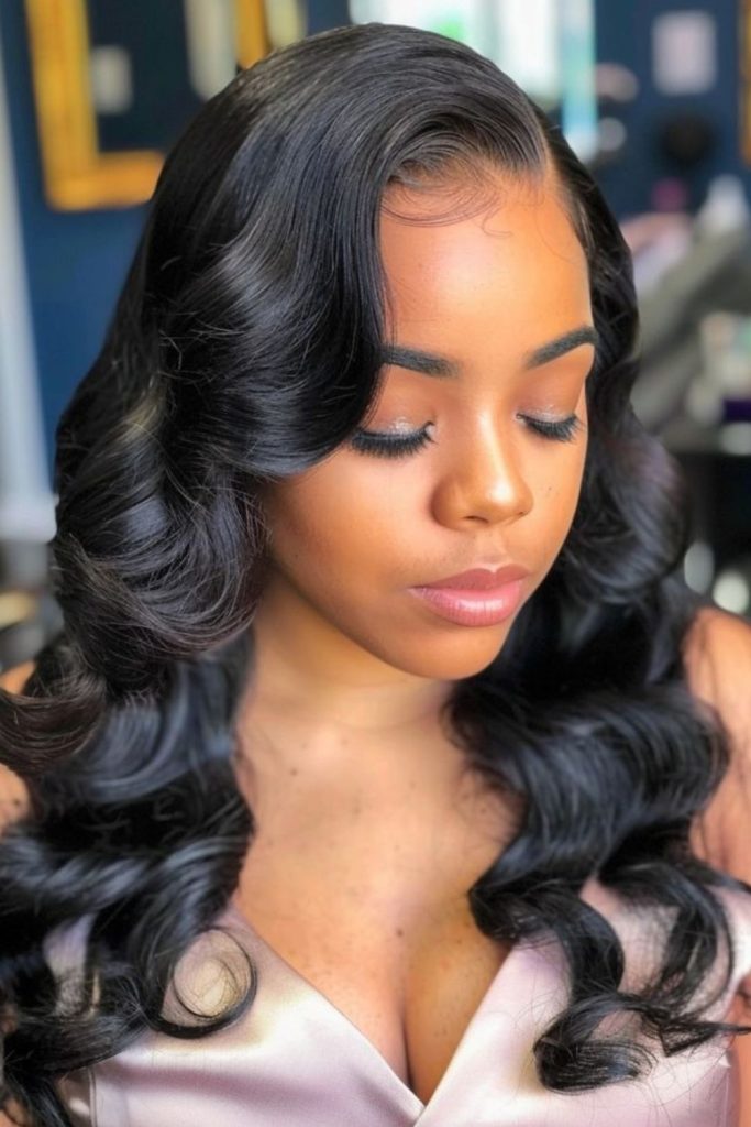 Dark curls with subtle blue tones