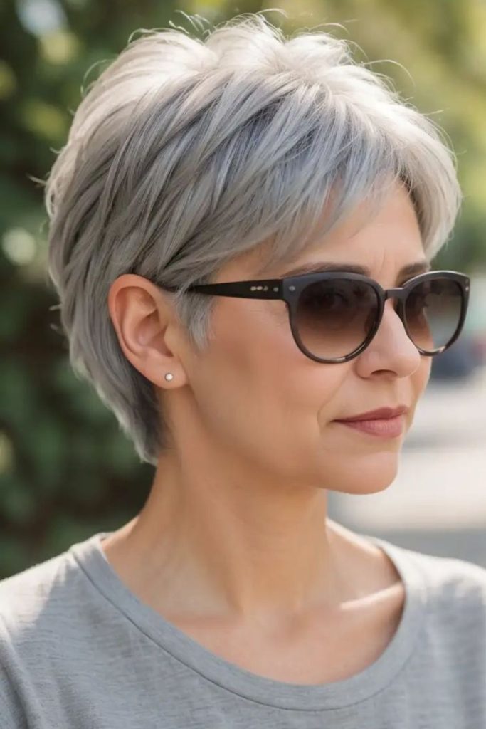 Lifted crown sculpted pixie cut.