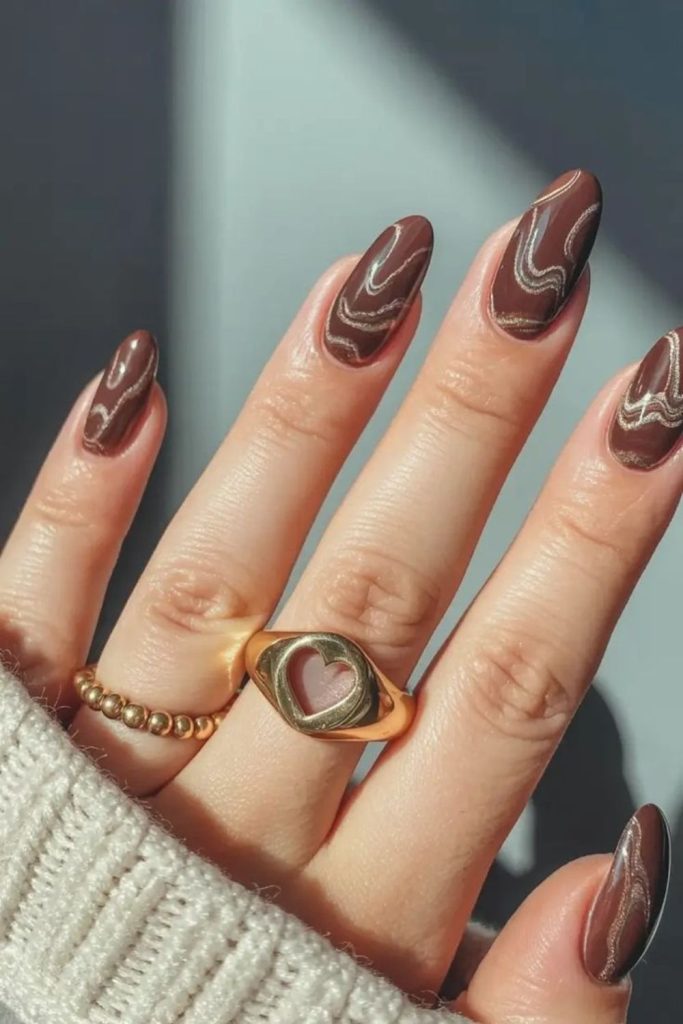 Sepia drift warm vintage brown nails
