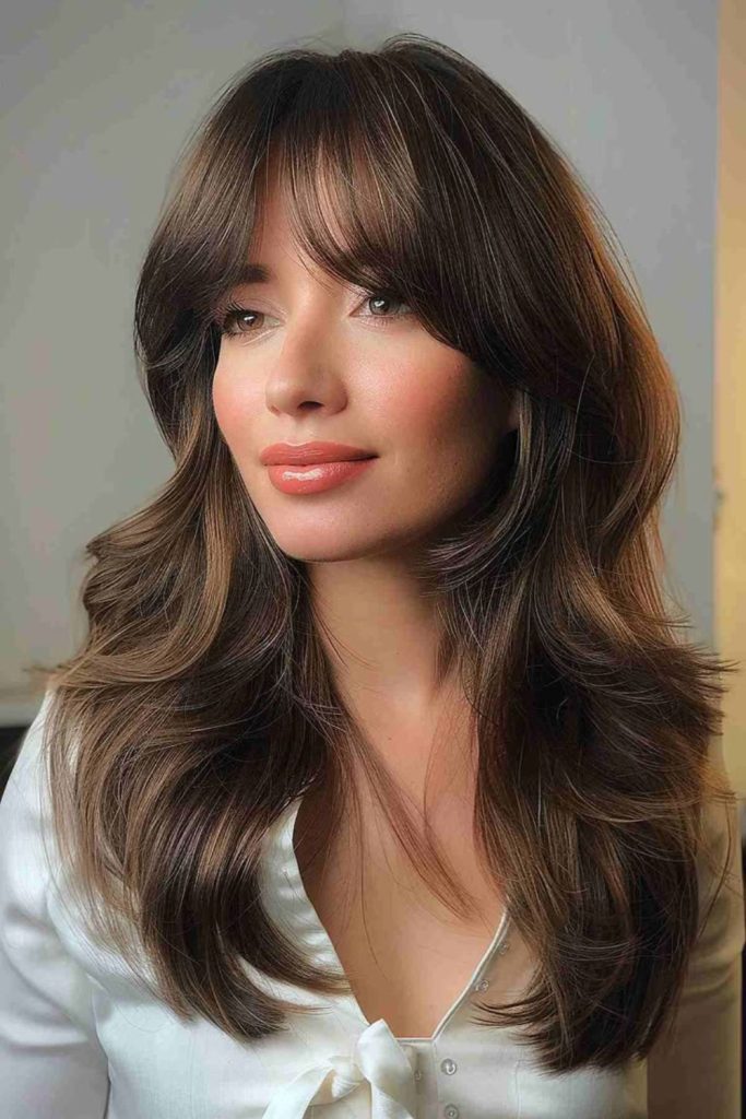 Sinuous chocolate long fringe flow